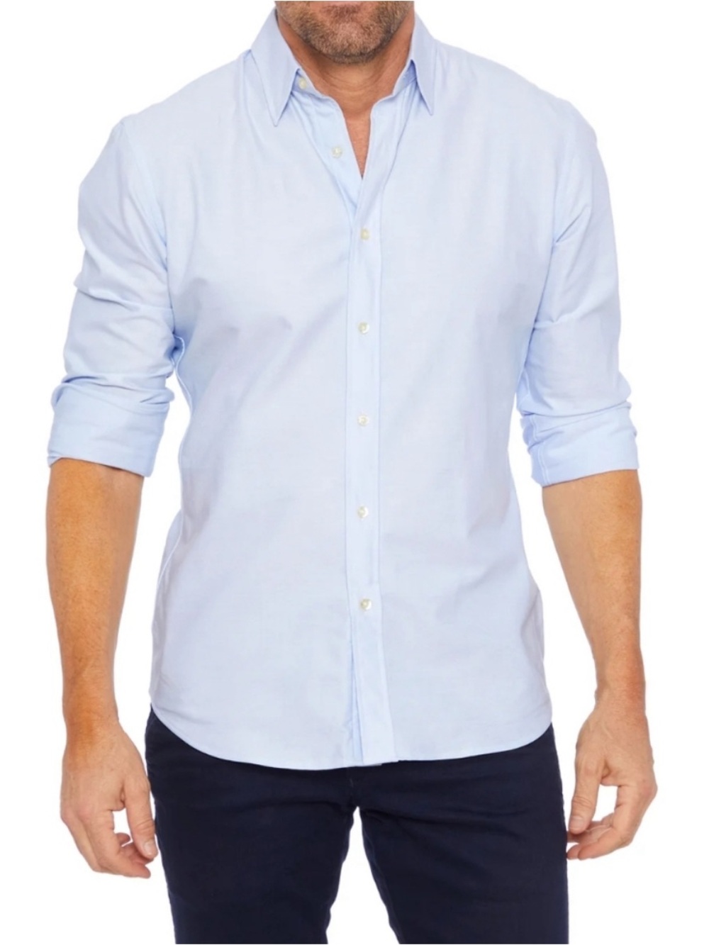Teddy Stratford Men’s The Zip Fit Button Down Collared Shirt | Light Blue | 3 ML